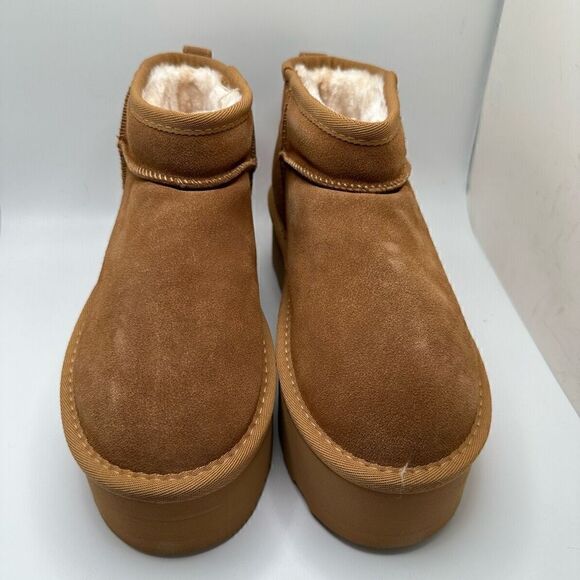 CUSHIONAIRE Women's Genuine Suede pull platform boot +Memory Foam 7.5 CHESTNUT - Picture 2 of 7